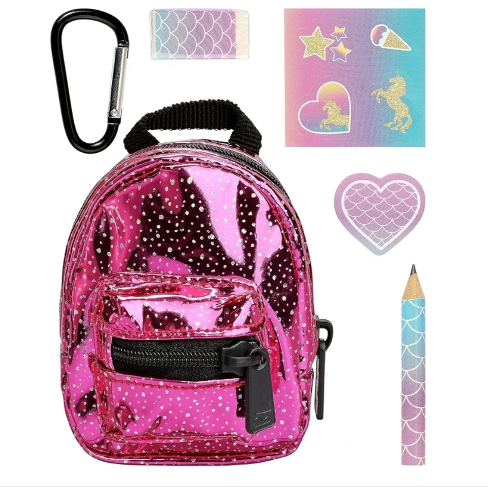 Real Littles Micro Backpack With 4 Micro Working Suprises Inside Metallic Pink